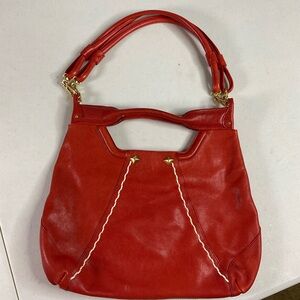 Tre Vero Red Leather Hobo Shoulder Bag – Gold Hardware